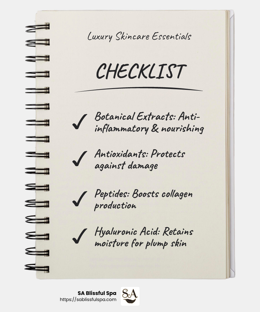 High-quality ingredients are the cornerstone of luxury skincare - luxury skincare Burlington infographic checklist-notebook