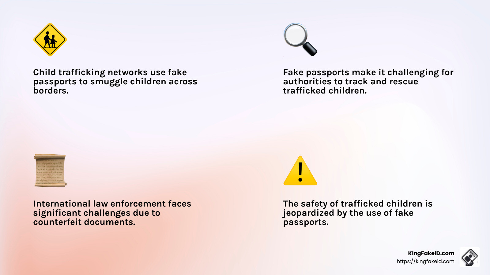 Child trafficking is a major risk associated with fake passports - make fake passport infographic 4_facts_emoji_light-gradient Child trafficking is a major risk associated with fake passports - make fake passport infographic 4_facts_emoji_light-gradient