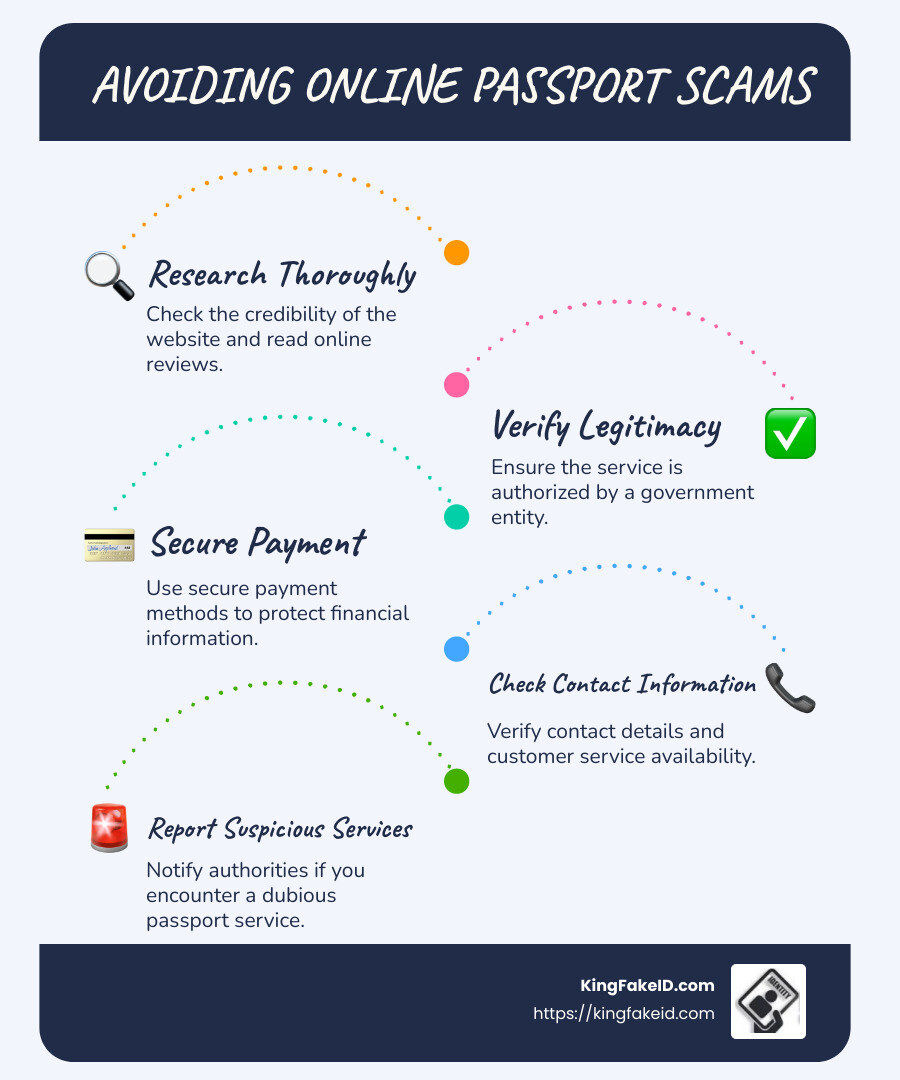 infographic about online passport services and pitfalls - real passport for sale infographic infographic-line-5-steps-blues-accent_colors