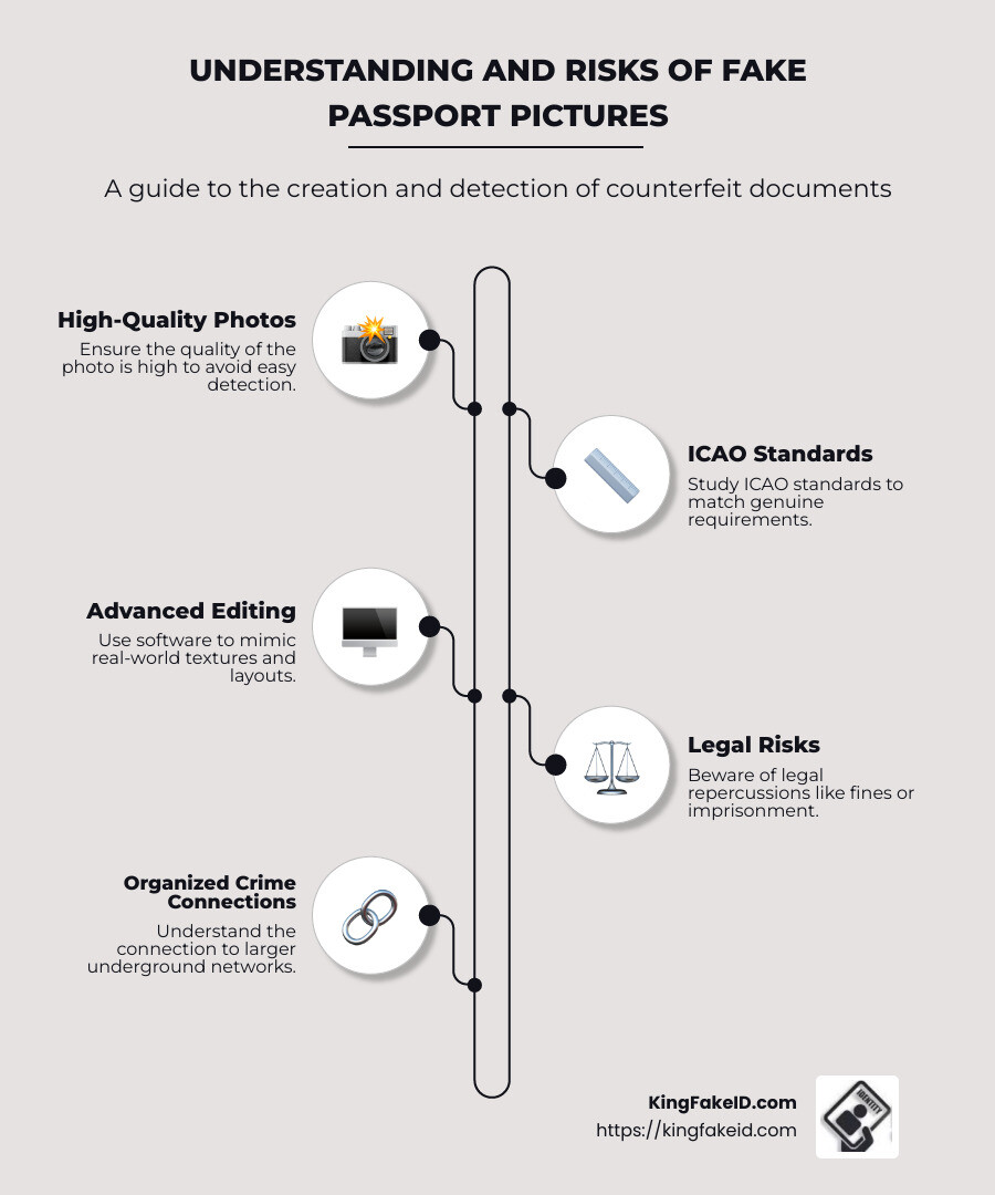 Counterfeit passport infographic describing creation process, signs of fake, legal consequences, and involved crime organizations - fake passport pictures infographic infographic-line-5-steps-neat_beige Counterfeit passport infographic describing creation process, signs of fake, legal consequences, and involved crime organizations - fake passport pictures infographic infographic-line-5-steps-neat_beige