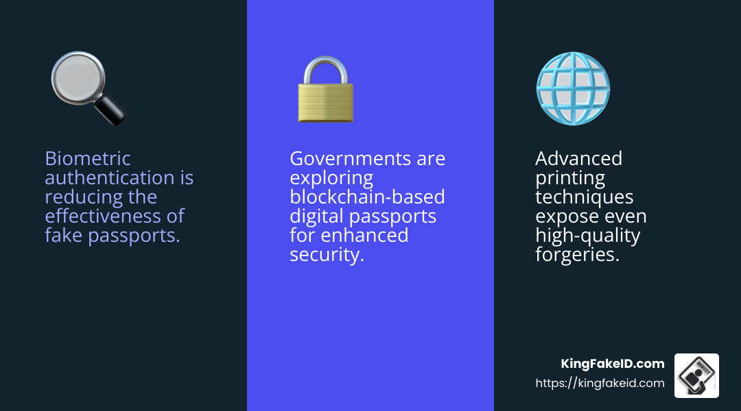 Biometric authentication technology is making it harder for fake passports to pass undetected - buy a fake passport online infographic 3_facts_emoji_blue