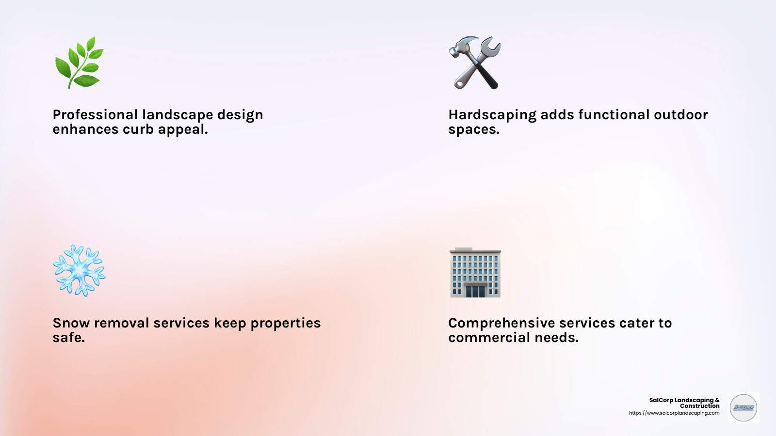 SalCorp's commitment to excellence ensures that your property remains pristine year-round. - Commercial Landscaper Norwood Massachusetts infographic 4_facts_emoji_light-gradient