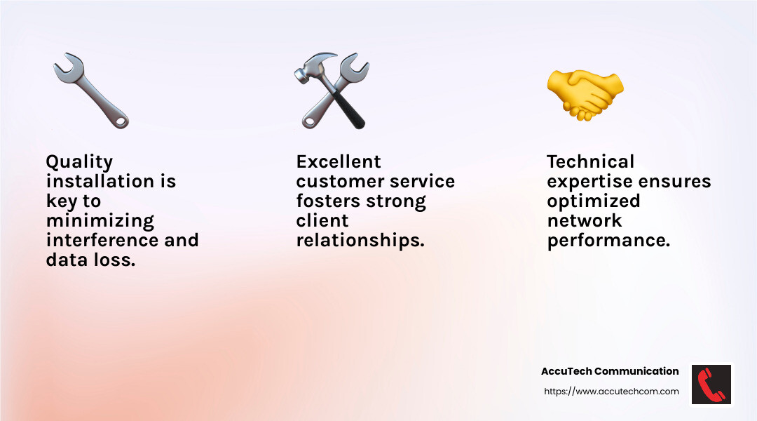 AccuTech's commitment to quality and customer satisfaction - network cabling service infographic 3_facts_emoji_light-gradient