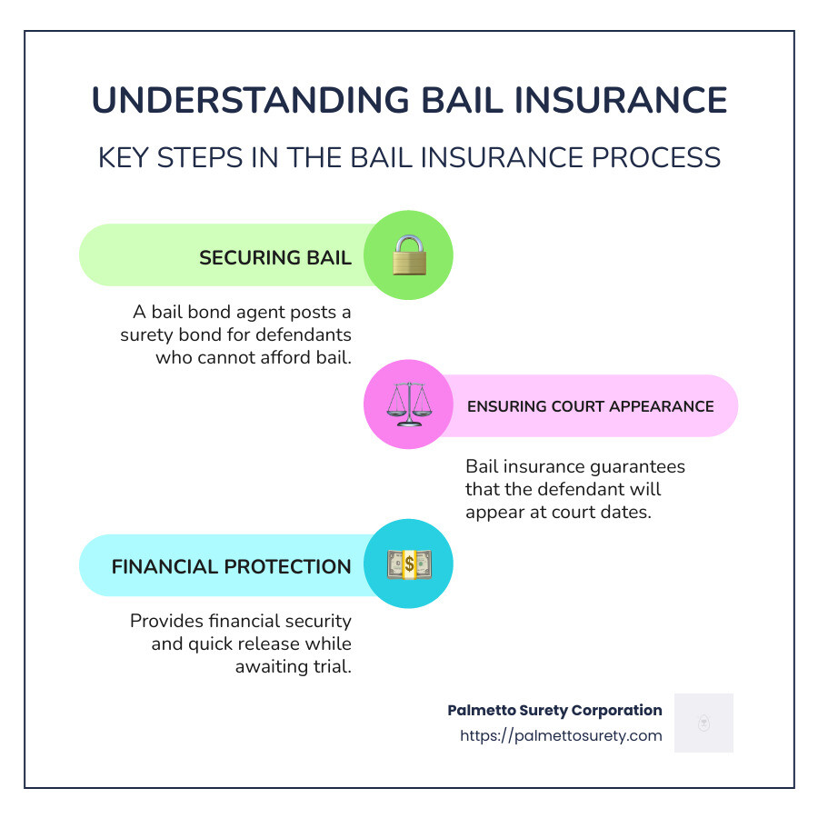 Infographic: overview of bail insurance, bail bonds, and surety bonds process in the u. S. - bail insurance infographic infographic-line-3-steps-colors