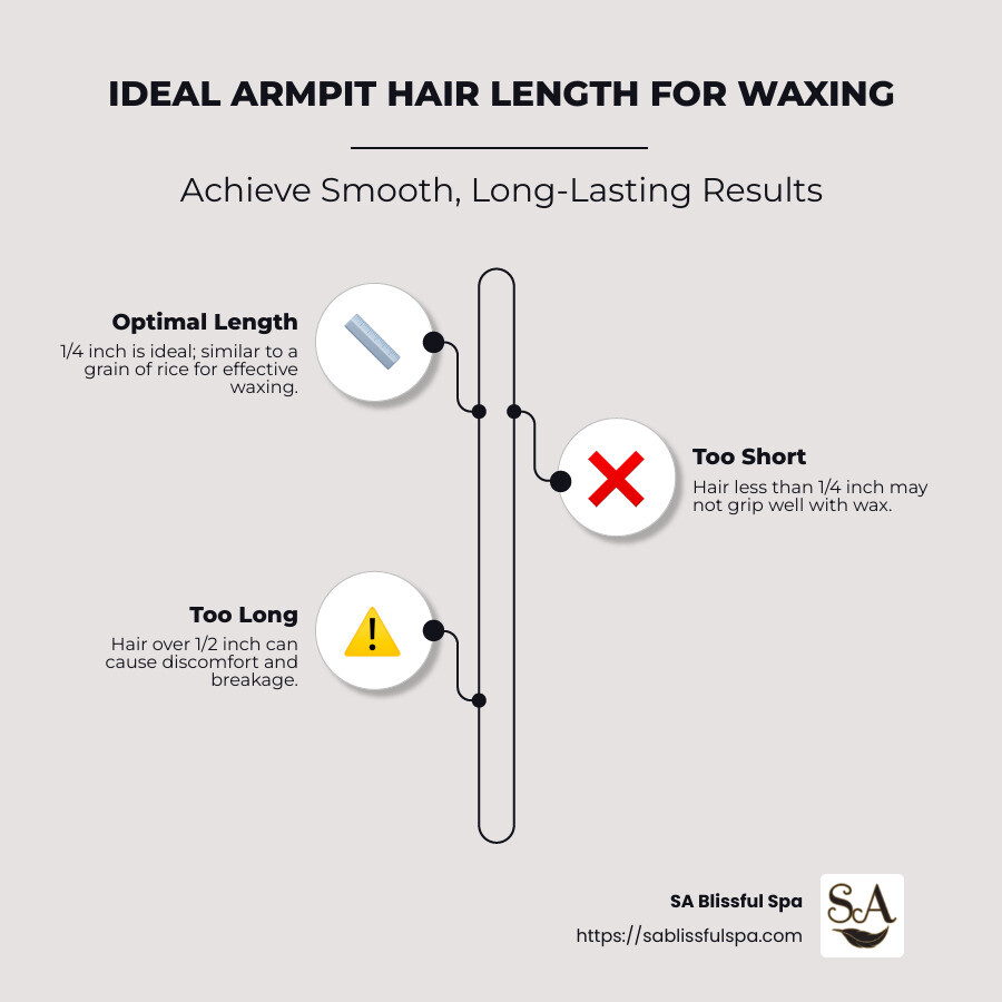 Infographic displaying armpit hair length for waxing of 1/4 inch - armpit hair length for waxing infographic infographic-line-3-steps-neat_beige