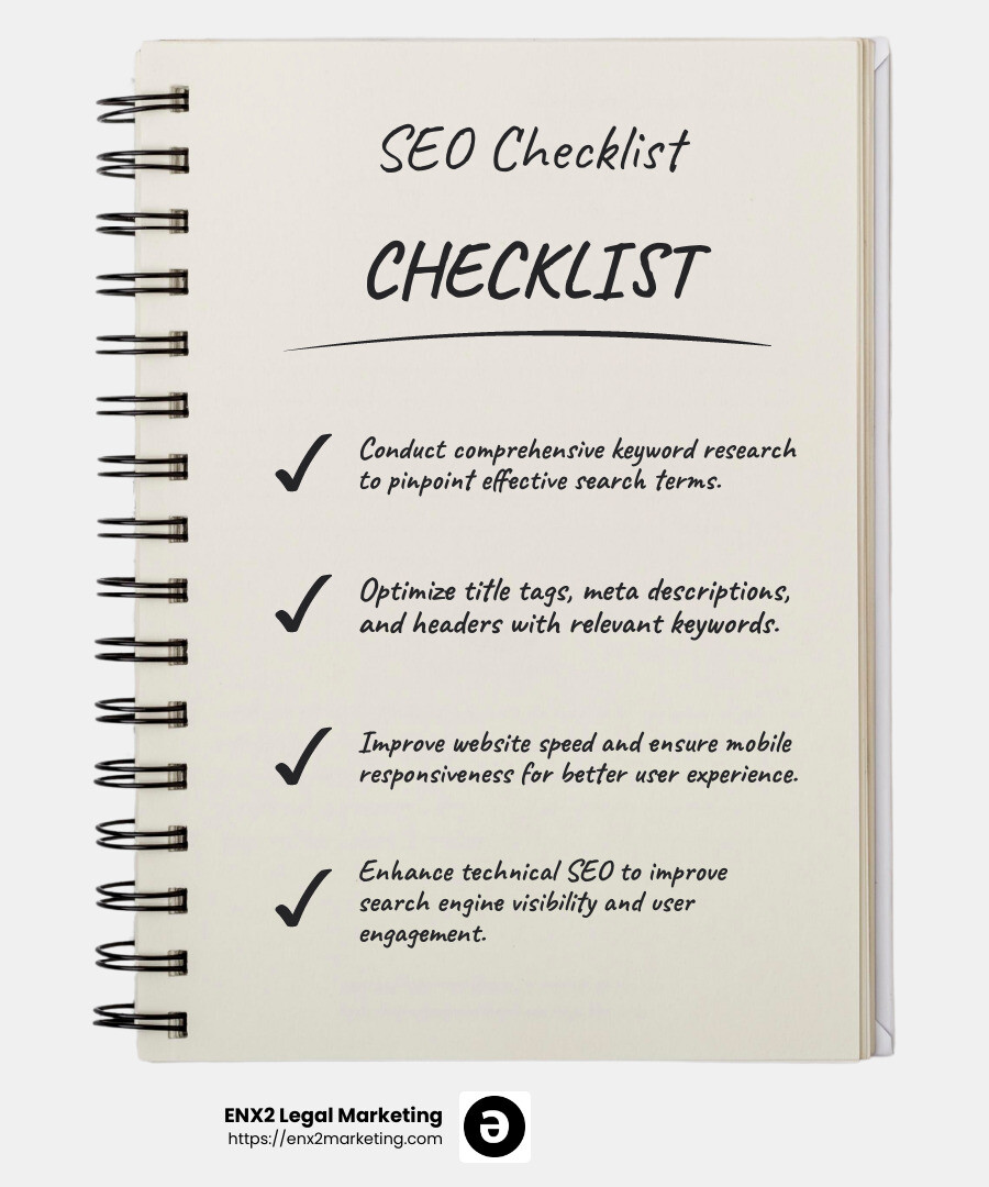 SEO Optimization Checklist - bankruptcy attorney leads infographic checklist-notebook