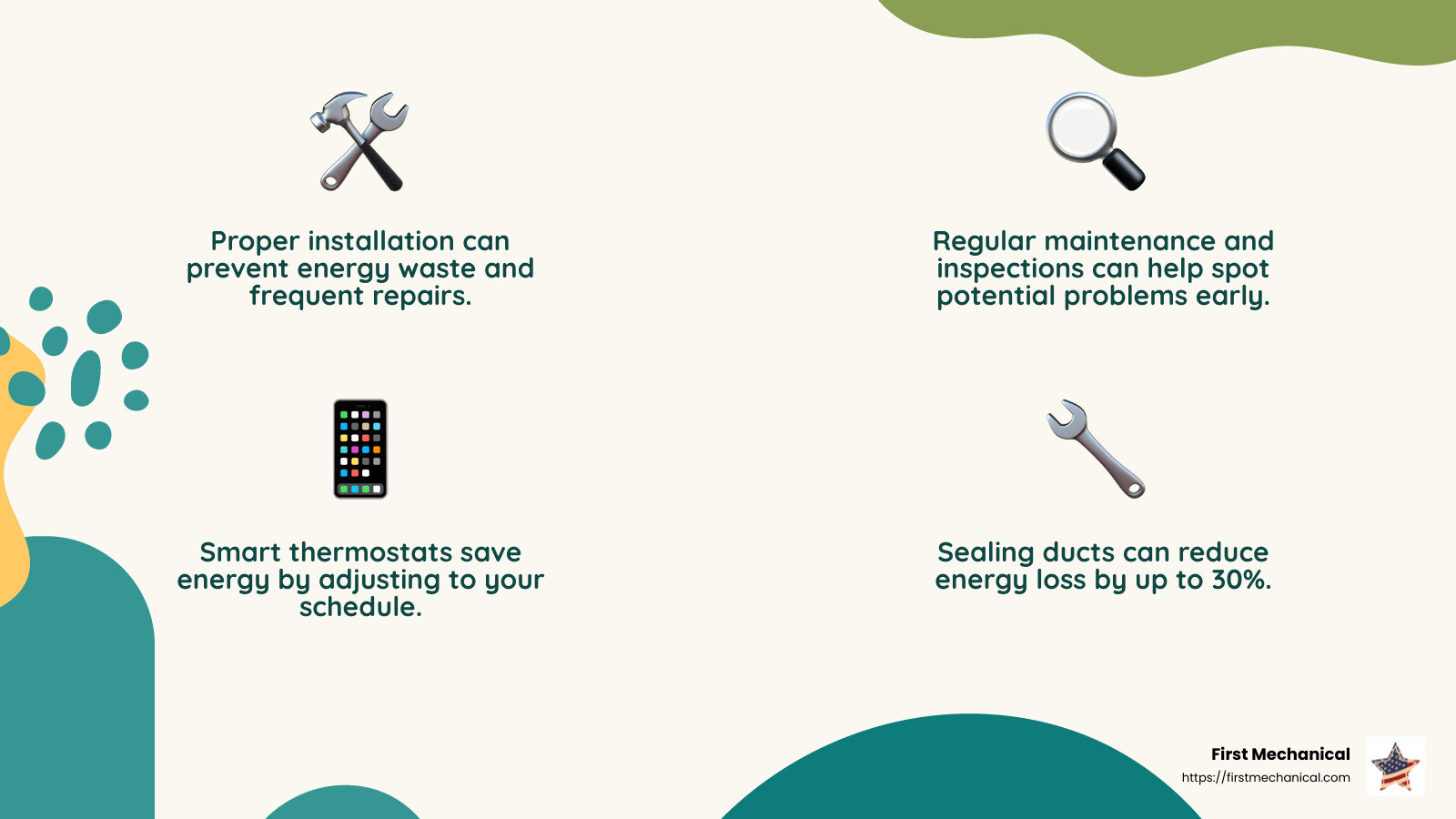 Duct sealing can save energy and money - Energy-efficient HVAC systems infographic 4_facts_emoji_nature
