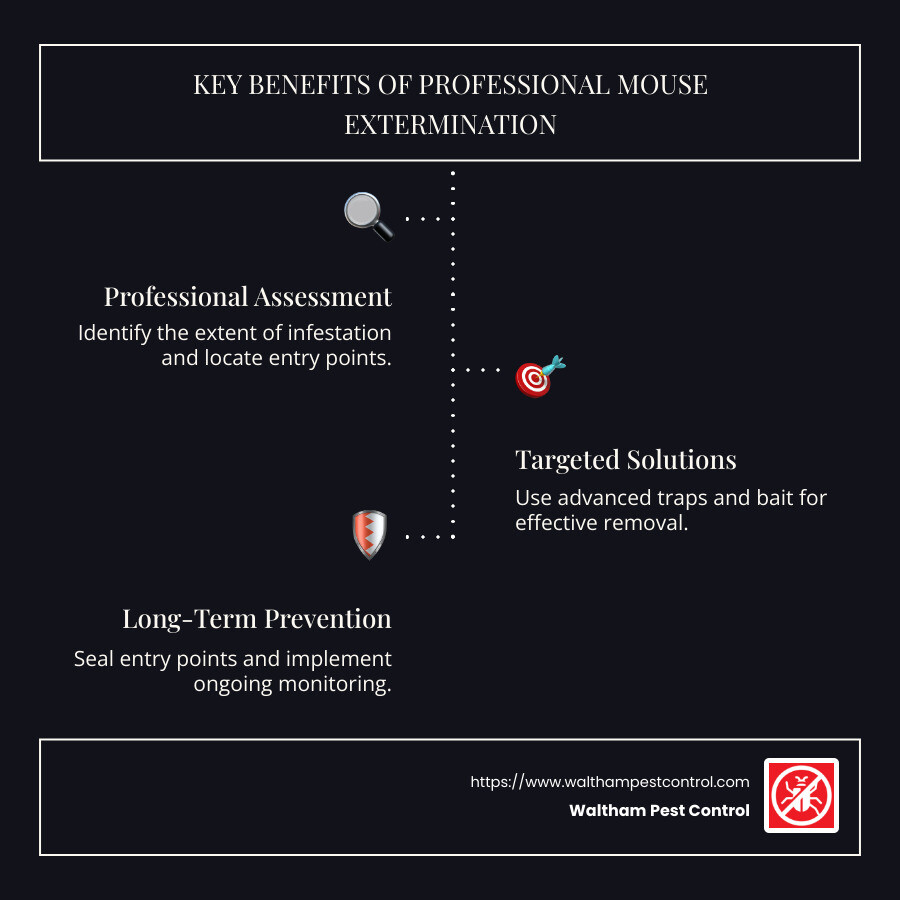 Infographic: Key Benefits of Professional Mouse Extermination - best mouse exterminator infographic infographic-line-3-steps-dark