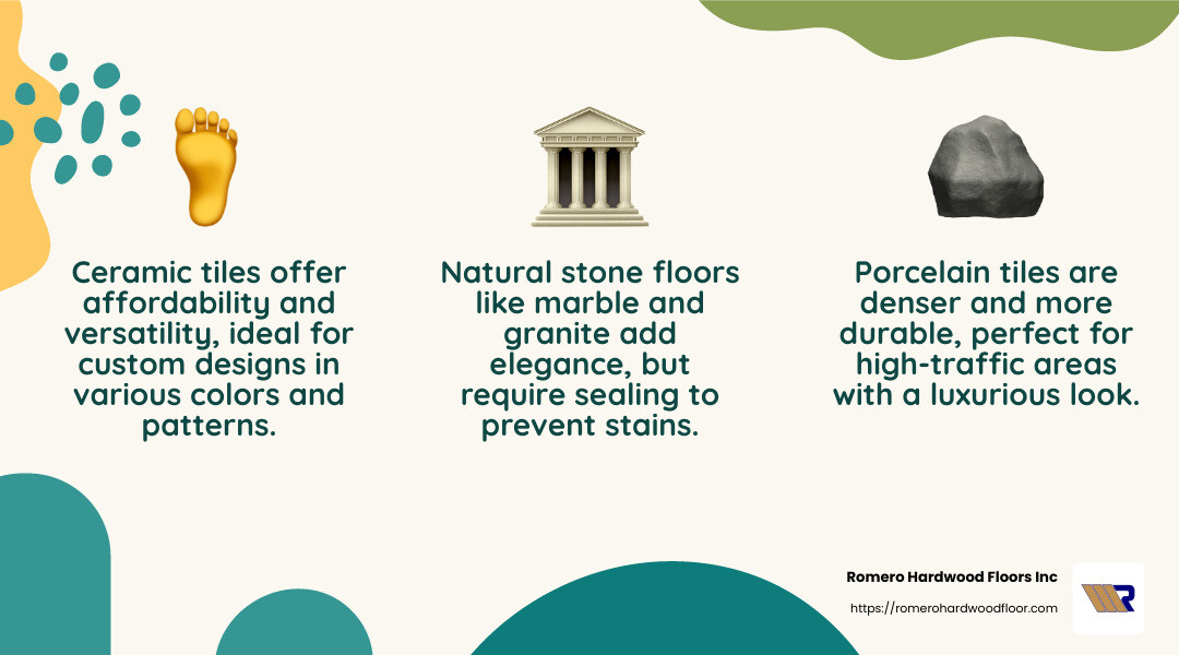 Natural stone flooring offers a timeless and luxurious appeal. - different kinds of flooring infographic 3_facts_emoji_nature