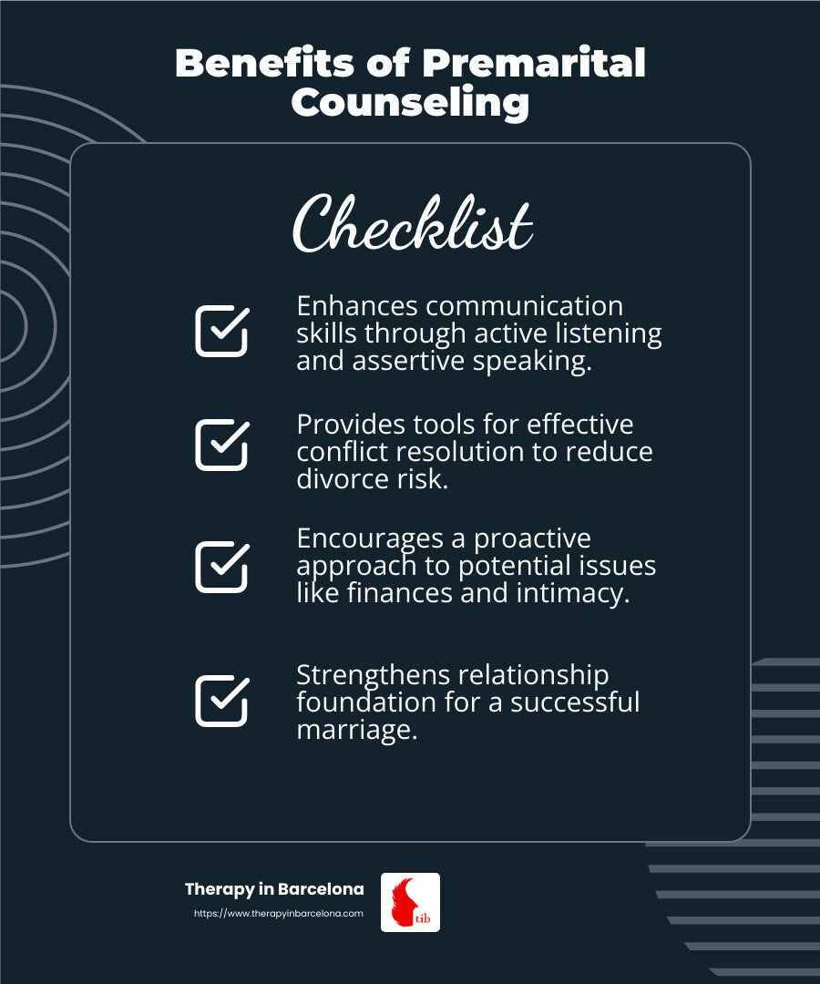 The benefits of premarital counseling - premarital counseling topics infographic checklist-dark-blue