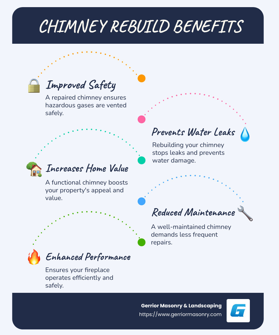 Chimney rebuild benefits - chimney rebuild infographic infographic-line-5-steps-blues-accent_colors