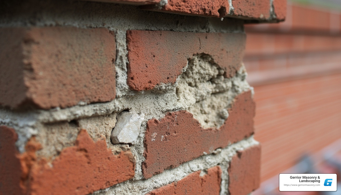 Example of damaged mortar in a chimney - chimney rebuild