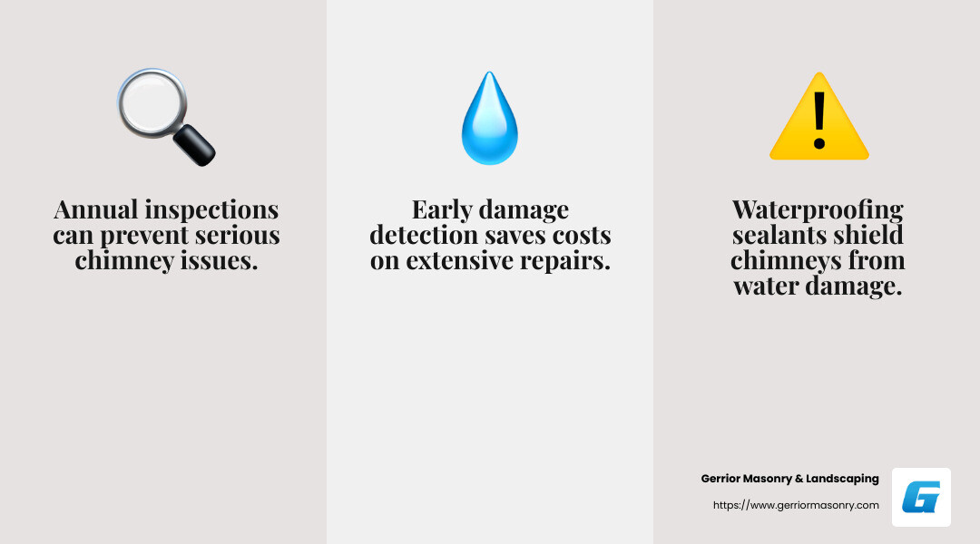 Regular inspections can prevent costly repairs by catching issues early. - chimney rebuild infographic 3_facts_emoji_grey