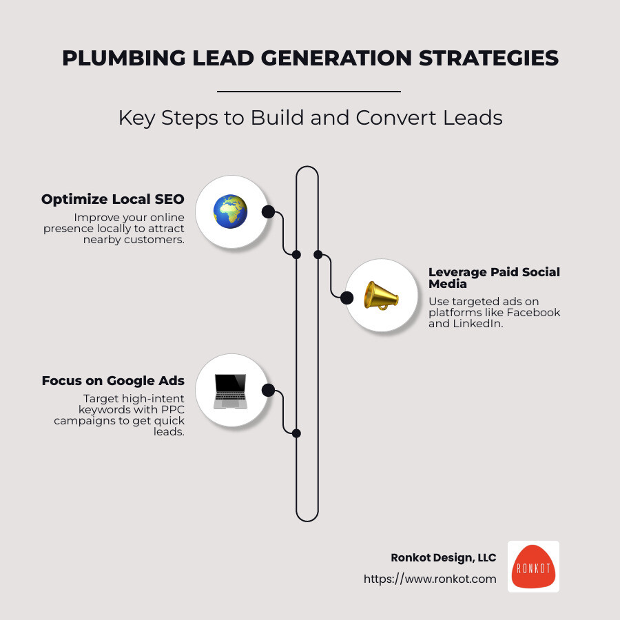 Lead generation strategies infographic showing steps to optimize SEO and leverage social media - plumbing lead generation infographic infographic-line-3-steps-neat_beige
