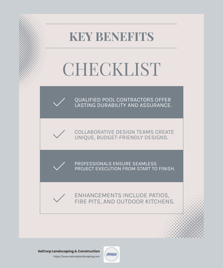 Benefits of Hiring Professionals - pool and hardscape contractors near me infographic checklist-light-blue-grey