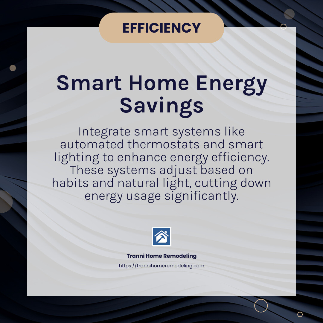 Energy efficiency in smart homes can reduce power consumption significantly. - residential electrical wiring infographic simple-info-card-dark