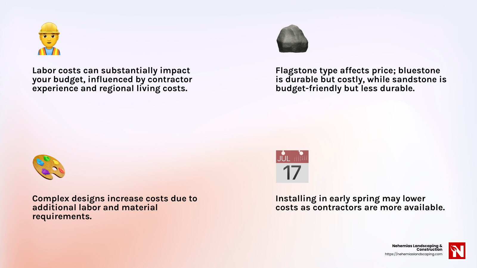 Factors Influencing Flagstone Patio Costs - how much does it cost to install a flagstone patio infographic 4_facts_emoji_light-gradient
