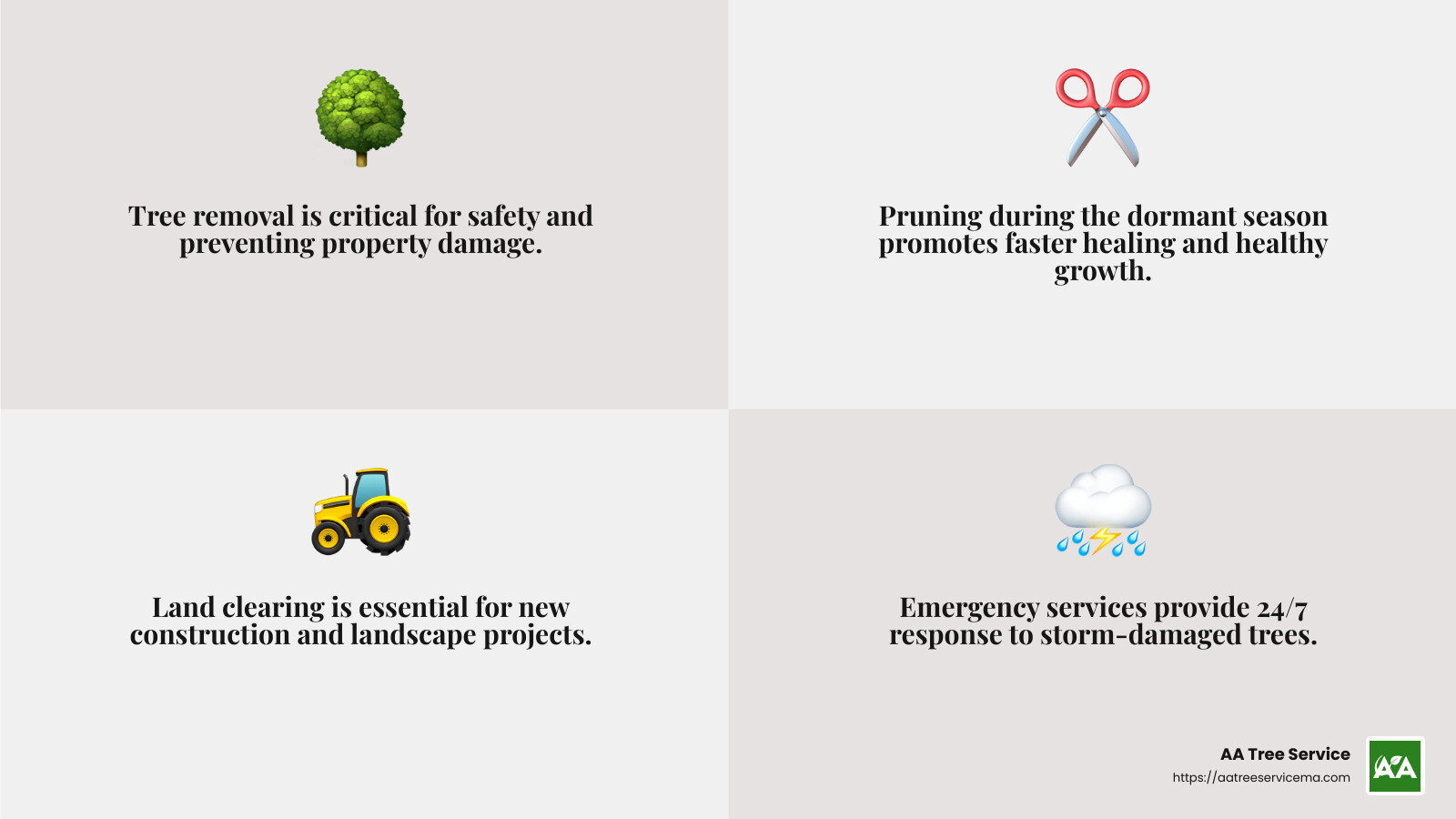 Tree care infographic - Professional tree service Massachusetts infographic 4_facts_emoji_grey