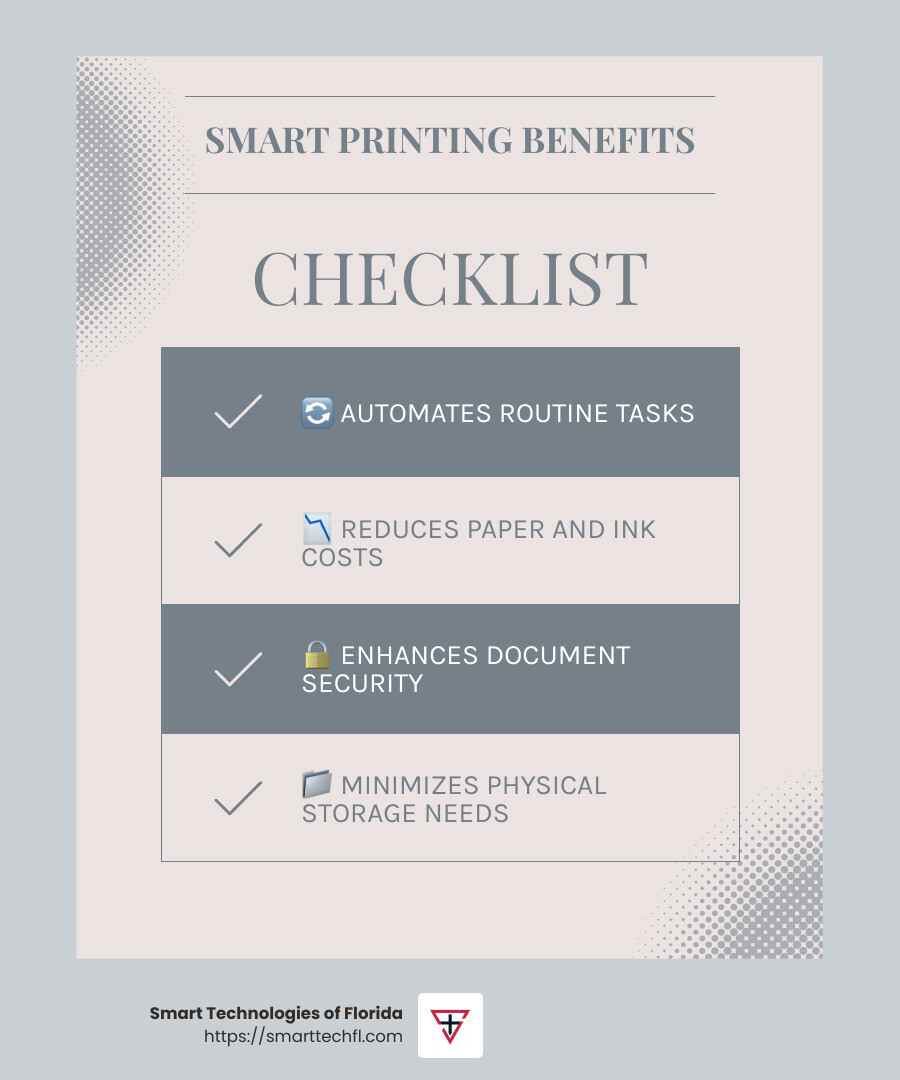 Smart Printing Solutions: Revolutionizing the Print World 3 Smart printing solutions are reshaping the business landscape with innovation and efficiency. - smart printing solutions infographic checklist-light-blue-grey
