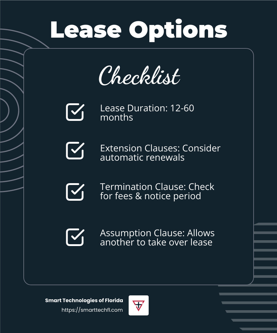 Understanding Lease Termination Options - copier printer leasing and maintenance infographic checklist-dark-blue
