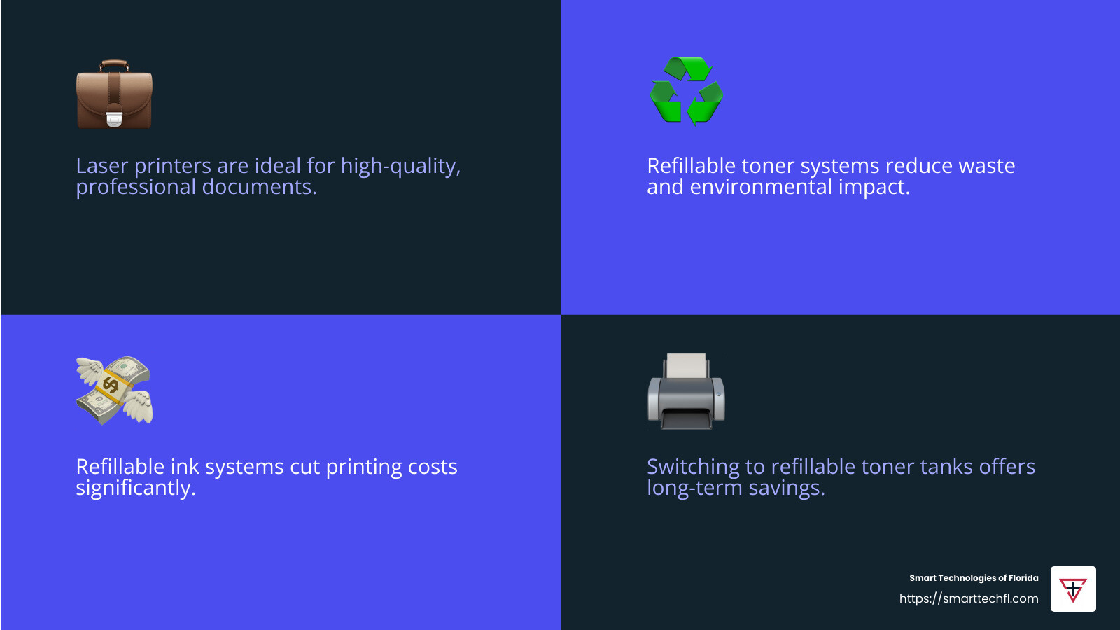 Benefits of Refillable Ink Systems - laser printer refillable ink infographic 4_facts_emoji_blue