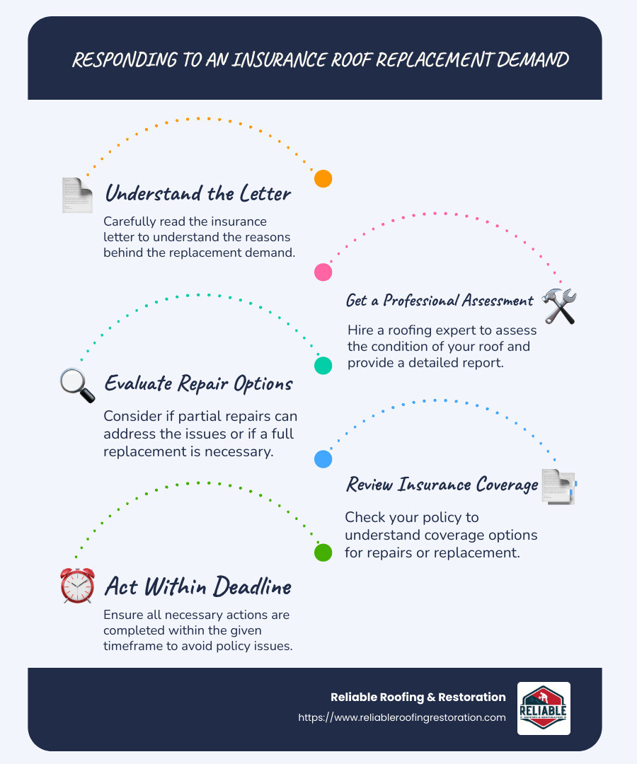 illustration of insurance demand response process - Houston Insurance Letter Demanding Roof Replacement? infographic infographic-line-5-steps-blues-accent_colors