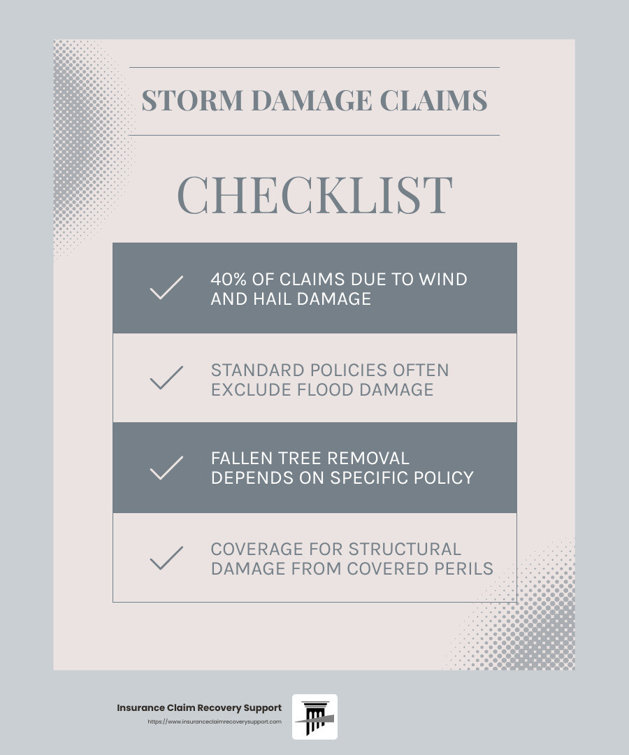 Wind and hail damage accounted for nearly 40% of homeowners insurance claims in 2021 - storm-related large loss claims infographic checklist-light-blue-grey