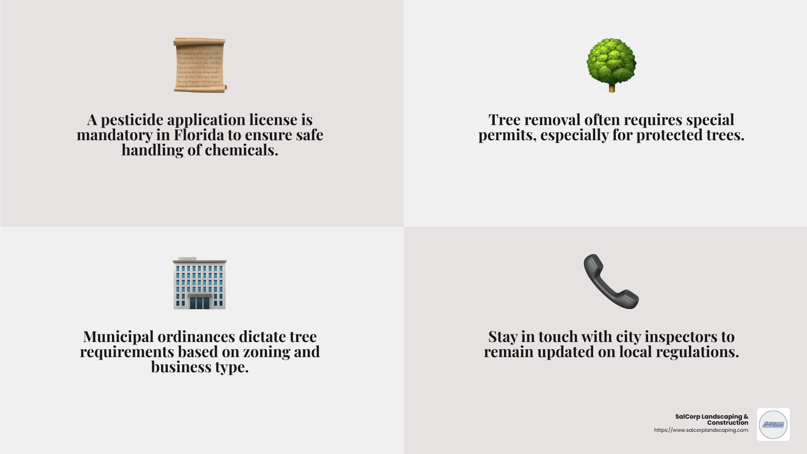 Understanding local regulations is crucial for compliance in commercial landscaping - commercial landscaping business infographic 4_facts_emoji_grey