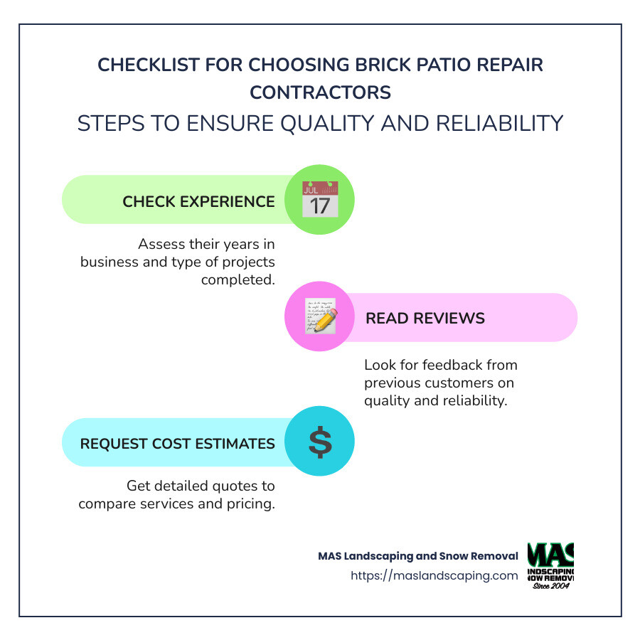 Checklist for Choosing Brick Patio Repair Contractors: Experience, Reviews, Cost Estimates, Local Expertise - brick patio repair contractors near me infographic infographic-line-3-steps-colors