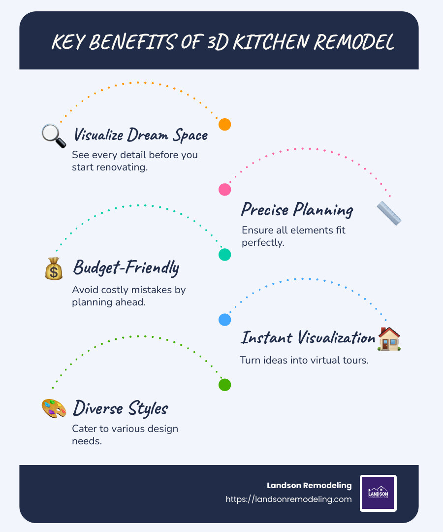 Comparison of 3D kitchen remodeling tools and benefits - 3d kitchen remodel infographic infographic-line-5-steps-blues-accent_colors