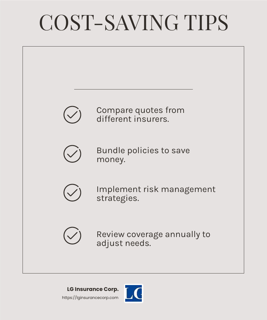 Small business owners can save money on insurance costs by comparing quotes from different providers. - Small business insurance Miami infographic checklist-light-beige