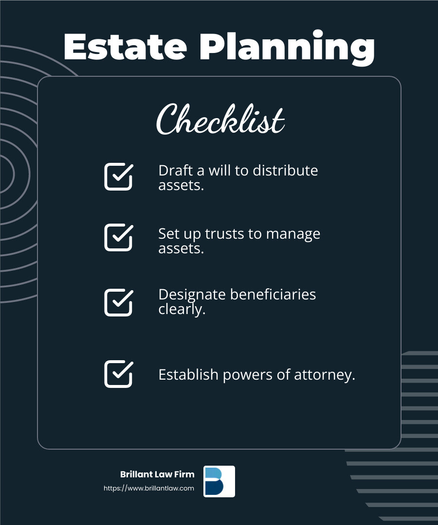 Estate Planning Documents Overview - Estate planning tax attorney infographic checklist-dark-blue