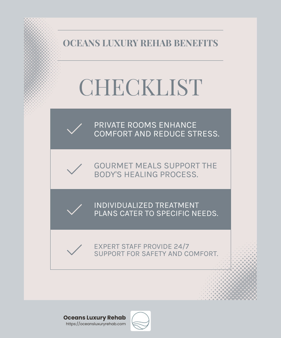 Expert staff improve recovery outcomes with personalized care. - luxury detox centers infographic checklist-light-blue-grey