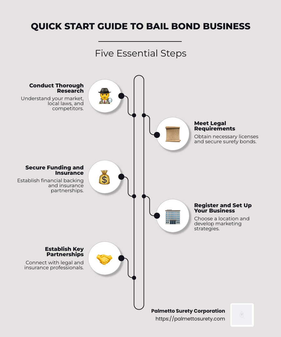 How to start a bail bond business in 5 simple steps 1 Steps to start a bail bond business - bail bond business start infographic infographic-line-5-steps-neat_beige