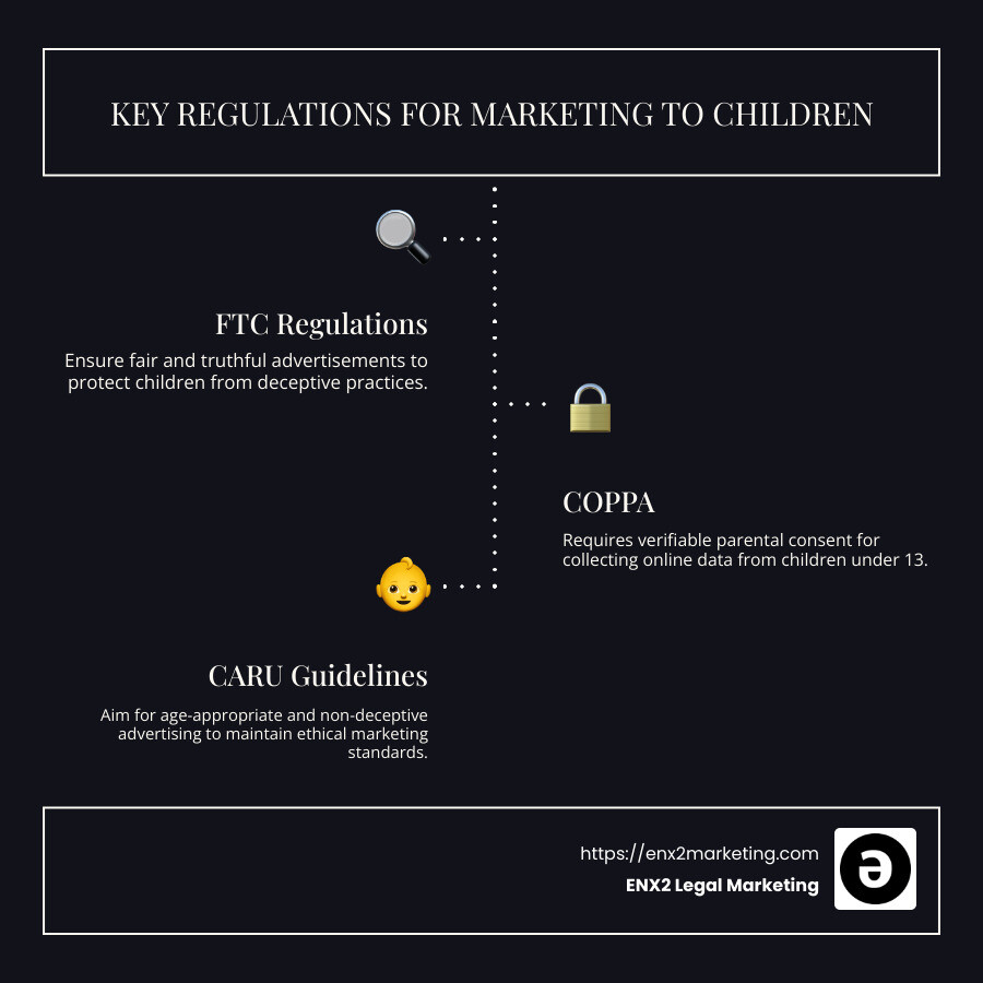 Key Regulations for Marketing to Children - marketing to children infographic infographic-line-3-steps-dark