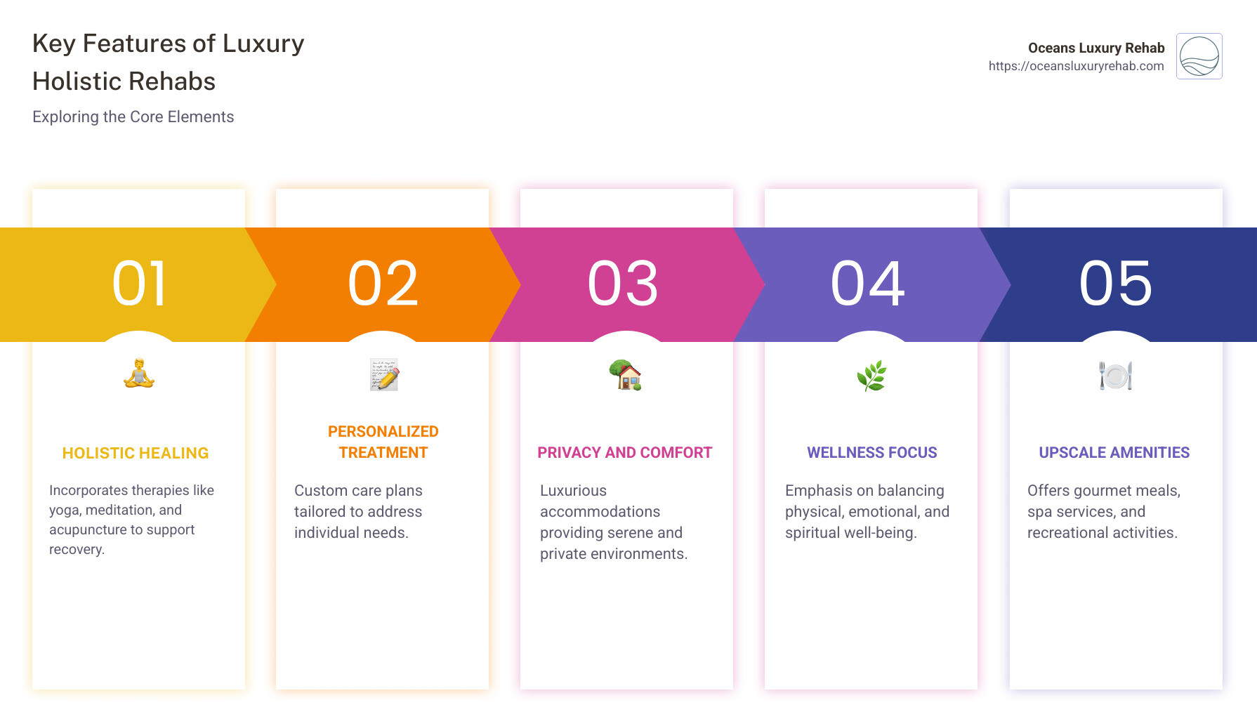 Luxury rehab options infographic - luxury holistic rehabs infographic pillar-5-steps