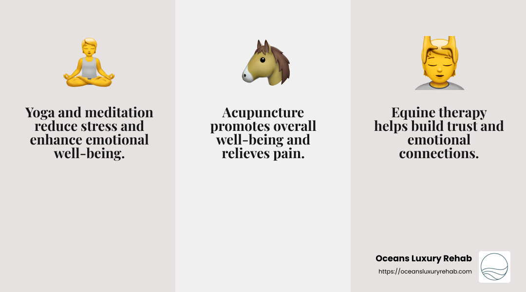 Holistic therapies like yoga and meditation are integral to luxury rehabs. - luxury holistic rehabs infographic 3_facts_emoji_grey