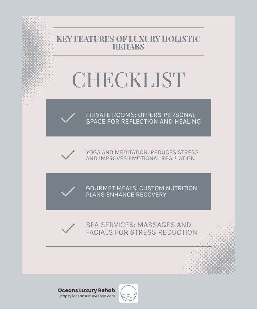 Luxury rehabs focus on wellness activities like yoga and meditation. - luxury holistic rehabs infographic checklist-light-blue-grey