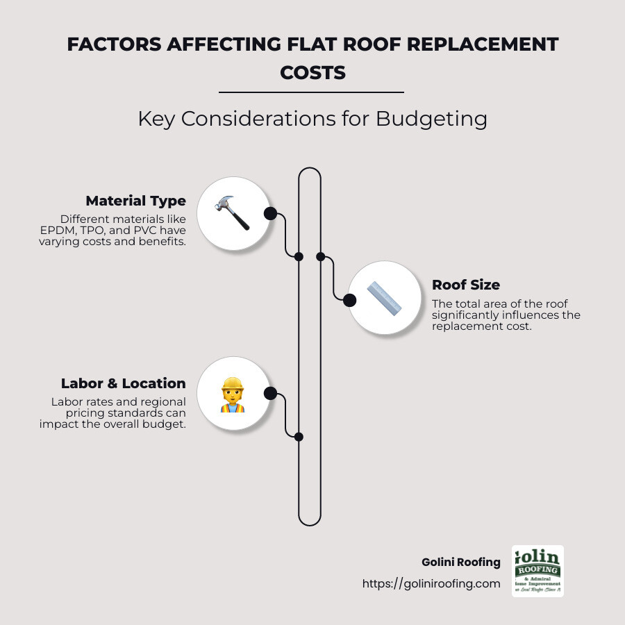 Factors Influencing Flat Roof Replacement Costs: Material, Size, and Labor - how much does it cost to replace a flat roof infographic infographic-line-3-steps-neat_beige