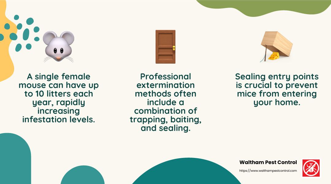 Effective extermination methods include trapping, baiting, and sealing entry points to ensure long-term results. - mice exterminator near me infographic 3_facts_emoji_nature