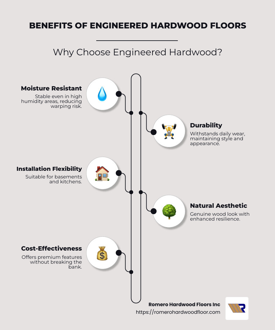 Benefits comparison of engineered hardwood floors - engineered hardwood floors infographic infographic-line-5-steps-neat_beige