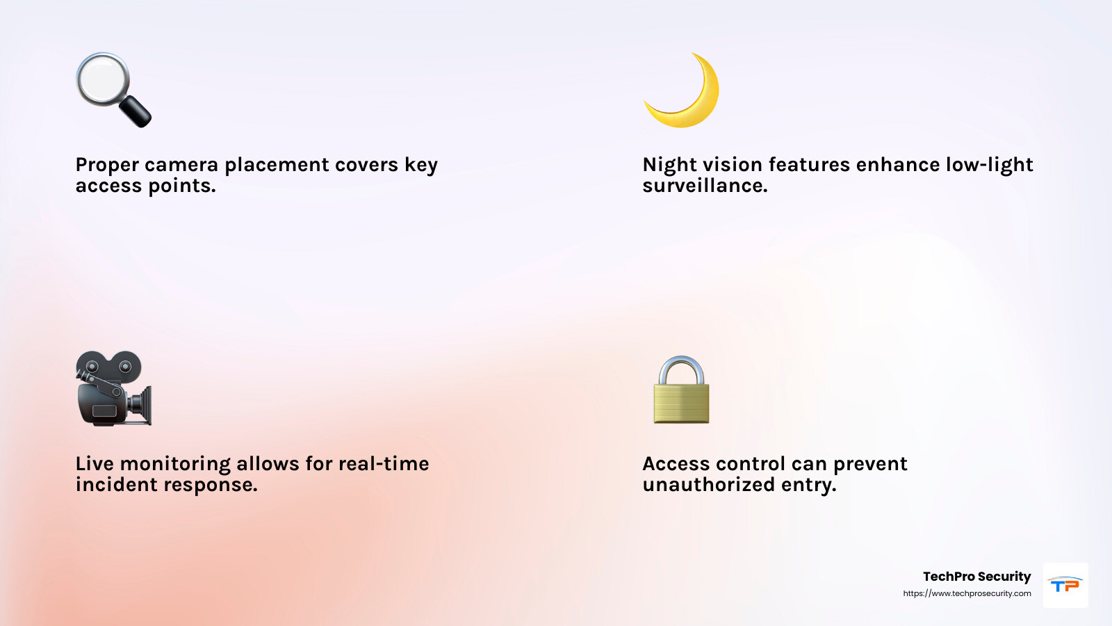 Security cameras can reduce crime rates significantly. - hoa security assessment infographic 4_facts_emoji_light-gradient
