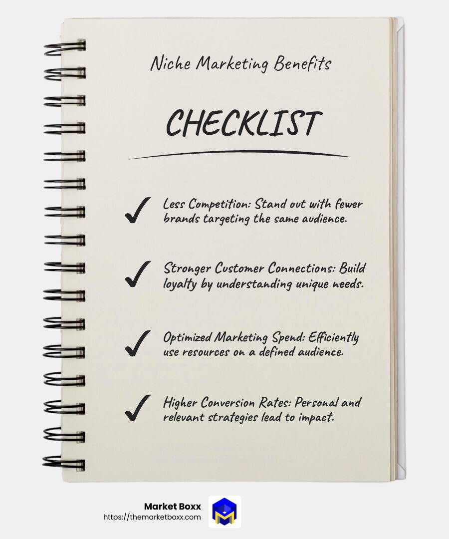Niche marketing benefits - niche marketing services infographic checklist-notebook