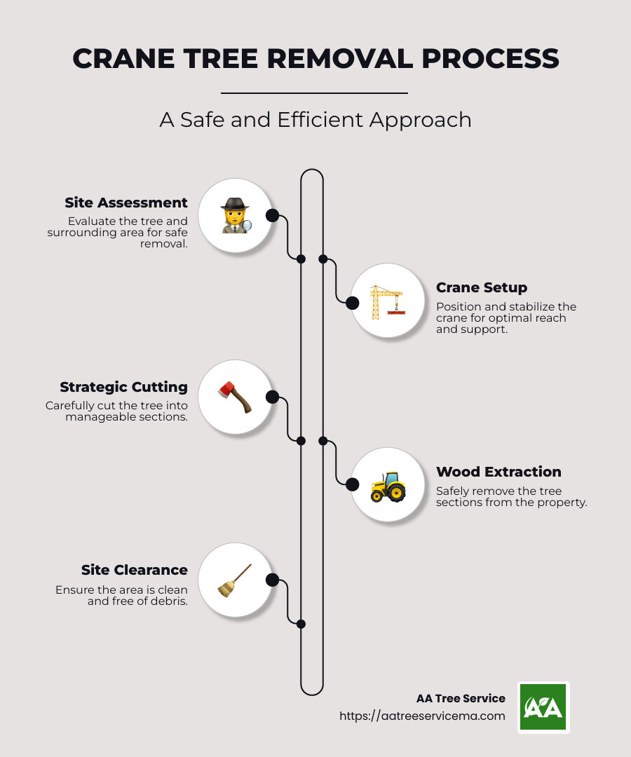 Crane tree removal process infographic - crane tree removal service infographic infographic-line-5-steps-neat_beige