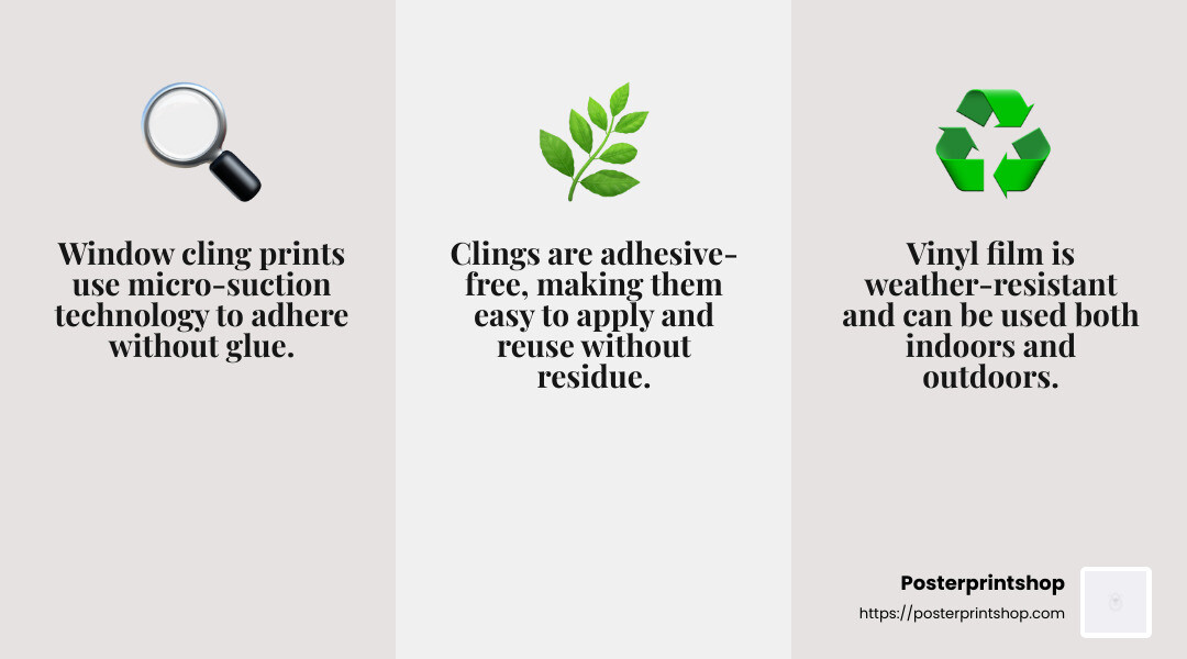 Micro-suction technology keeps window clings in place without glue. - window cling prints infographic 3_facts_emoji_grey