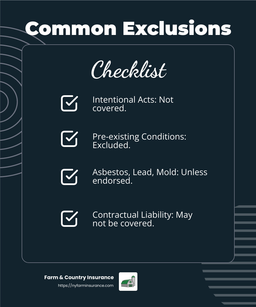 fb81d6dbdd3618772e4928a9251d014fe101c95f Pollution Insurance: Protecting Your Business from Environmental Risks Protect your business with a pollution insurance policy. Learn about coverage, types, and why it's essential for environmental risk management. Common exclusions in pollution insurance policies can leave businesses exposed if not properly understood. - pollution insurance policy infographic checklist-dark-blue