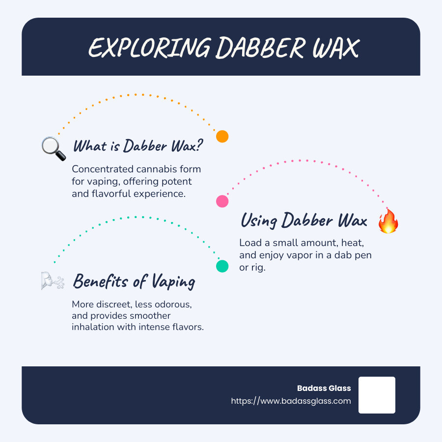 Detailed infographic about dabber wax, vaping, and concentrates highlighting its potency, usage, and benefits - dabber wax infographic infographic-line-3-steps-blues-accent_colors