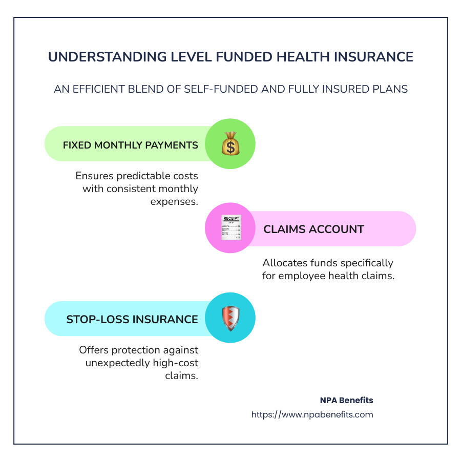 Infographic explaining level funded health insurance - what does level funded mean in health insurance infographic infographic-line-3-steps-colors
