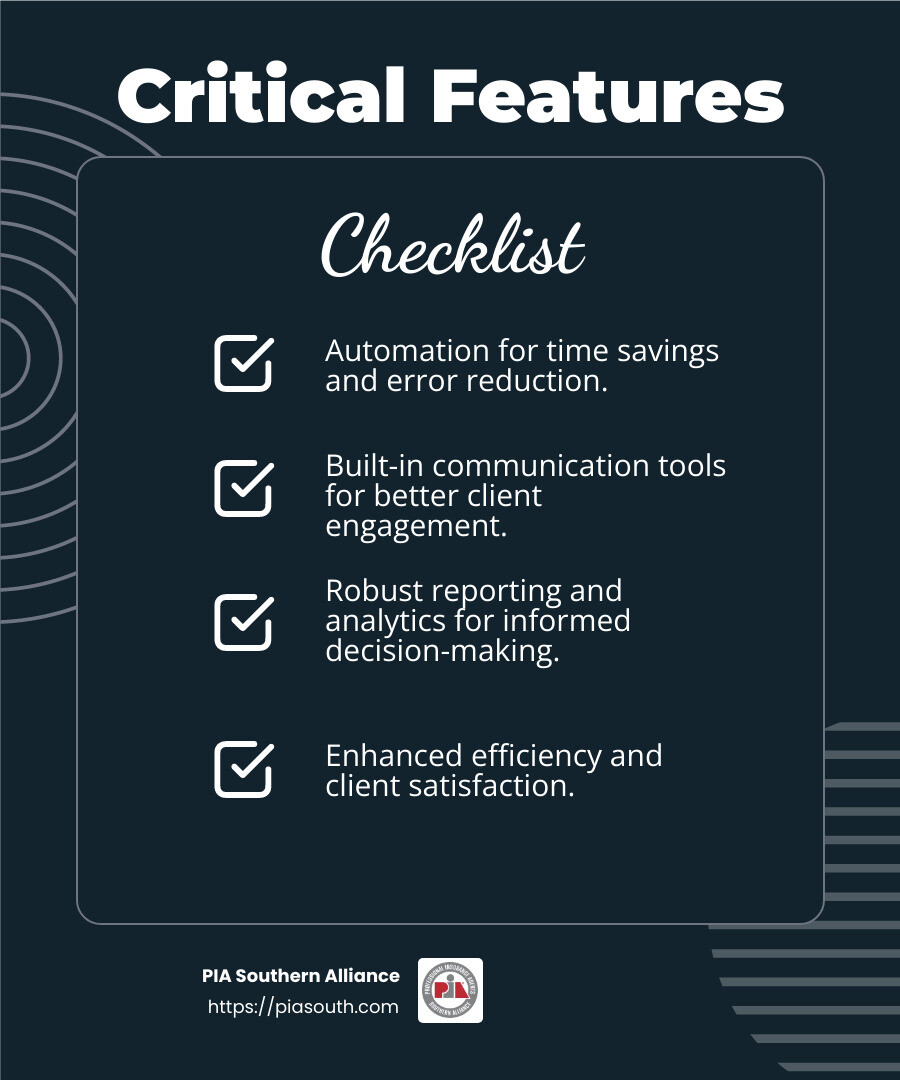 Automation improves efficiency and reduces errors in insurance agencies. - insurance agency client management software infographic checklist-dark-blue