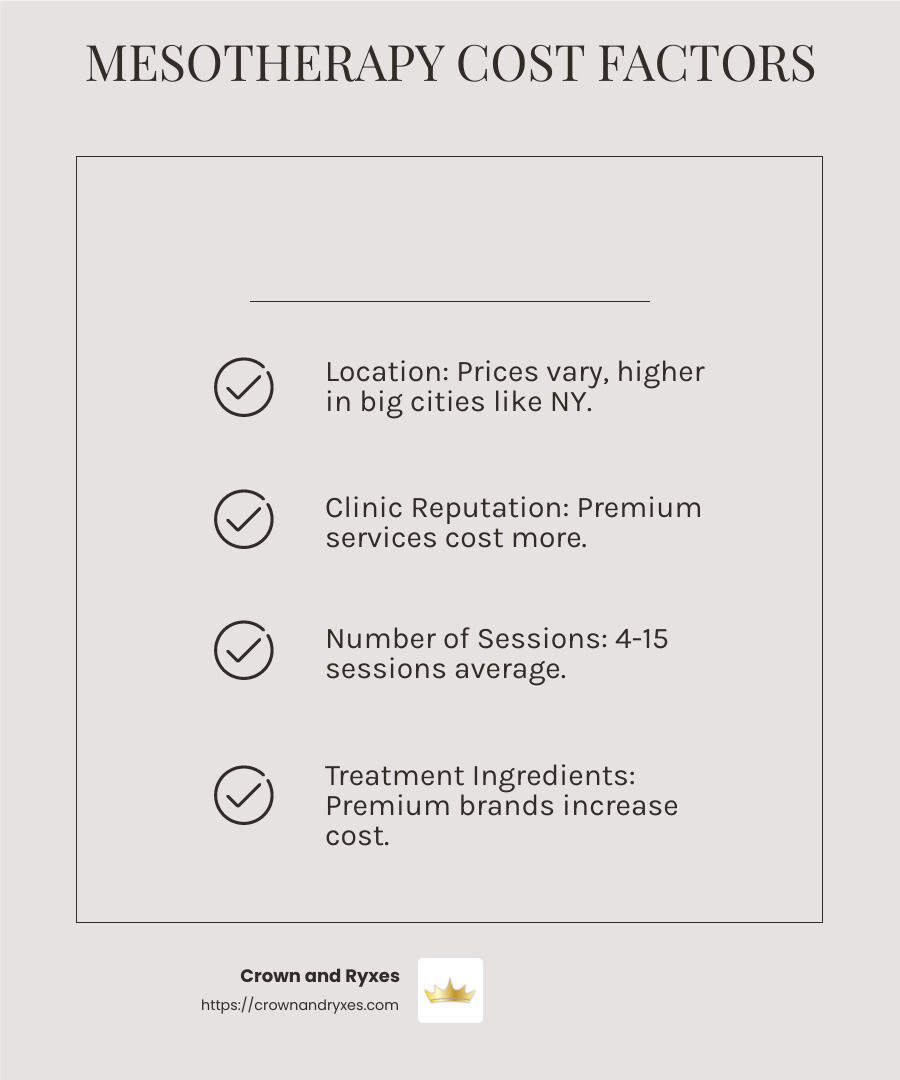 Cost range of mesotherapy sessions in various locations - mesotherapy for hair loss cost infographic checklist-light-beige